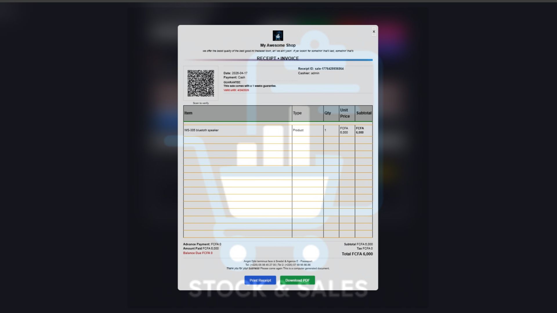 Sales Receipt Generation